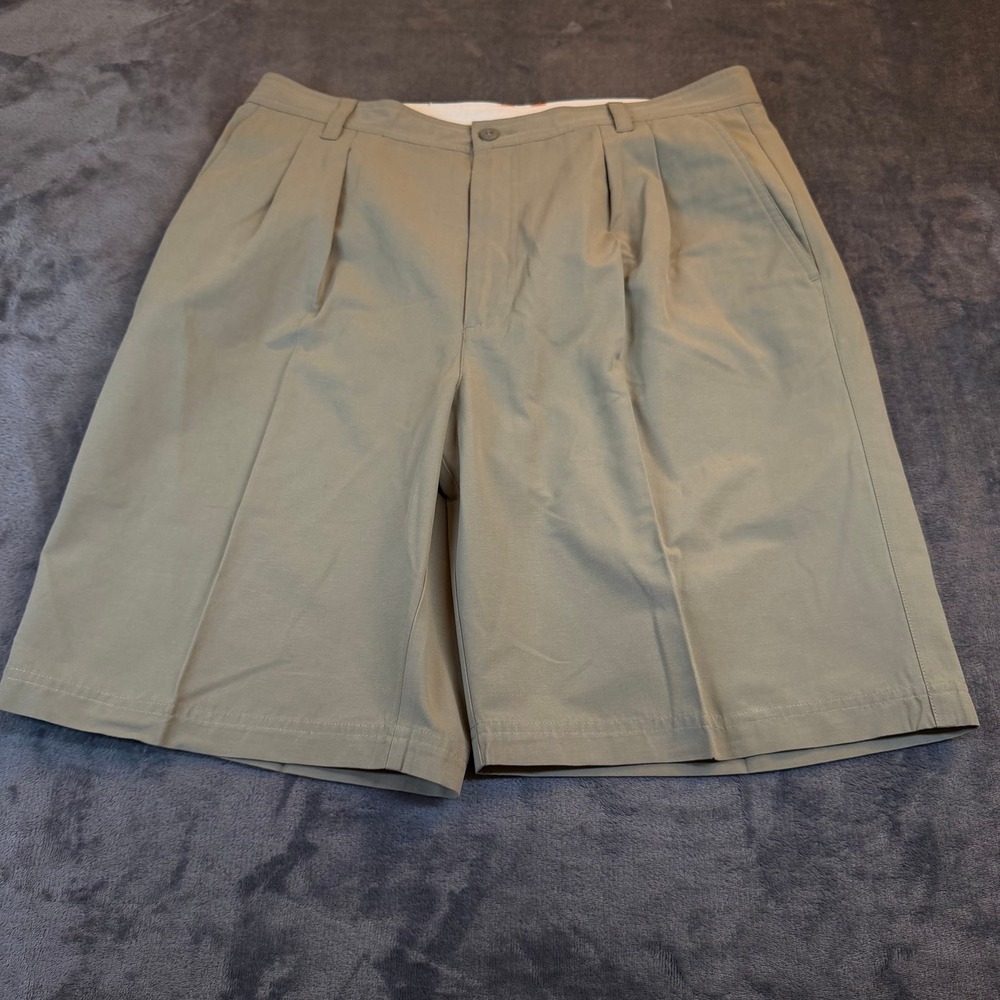 Ashworth Pleated Chino Shorts Khaki Flat Front Classic Fit Casual Mens 34"